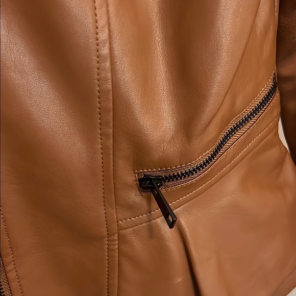 Brown Faux Leather Jacket with Peplum Waist, Women’s 8 - Picture 5 of 9